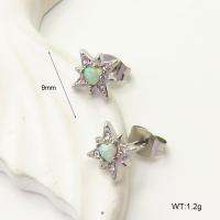 6E4004275bhki-G034  316 SS Czech Stones & Synthetic Opal ,Handmade Polished  Stainless Steel Earrings