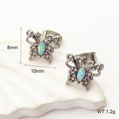 6E4004311vhkb-700  316 SS Czech Stones & Synthetic Opal ,Handmade Polished  Stainless Steel Earrings