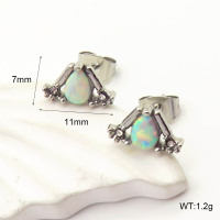 6E4004313ahjb-700  316 SS Czech Stones & Synthetic Opal ,Handmade Polished  Stainless Steel Earrings