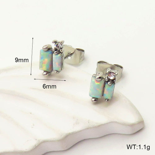 6E4004321ahlv-700  316 SS Czech Stones & Synthetic Opal ,Handmade Polished  Stainless Steel Earrings