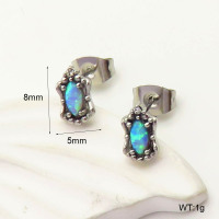 6E4004325bhil-700  SS 316  Czech Stones & Synthetic Opal ,Handmade Polished  Stainless Steel Earrings