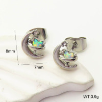 6E4004329ahjb-700  316 SS Czech Stones & Synthetic Opal ,Handmade Polished  Stainless Steel Earrings