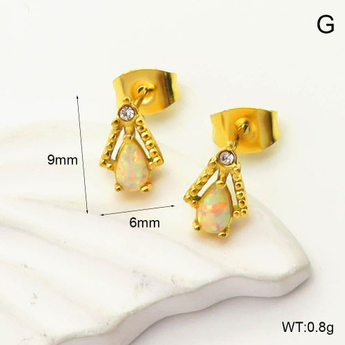 6E4004332ahlv-700  316 SS Czech Stones & Synthetic Opal ,Handmade Polished  Stainless Steel Earrings