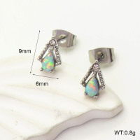 6E4004333ahjb-700  316 SS Czech Stones & Synthetic Opal ,Handmade Polished  Stainless Steel Earrings