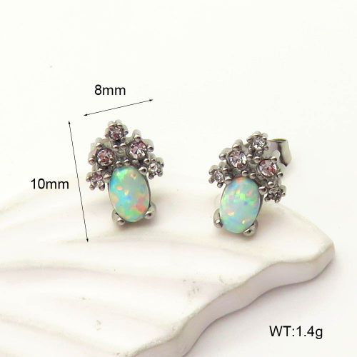 6E4004351vhkb-106D  316 SS Czech Stones & Synthetic Opal ,Handmade Polished  Stainless Steel Earrings