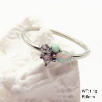 6R4000999vhll-700  6-8#  316 SS Czech Stones & Synthetic Opal ,Handmade Polished  Stainless Steel Ring