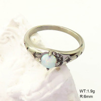 6R4001007vhkb-106D  6-8#  SS 316  Czech Stones & Synthetic Opal ,Handmade Polished  Stainless Steel Ring