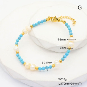 6B4002950ahjb-908  Synthetic Turquoise & Cultured Freshwater Pearls  Stainless Steel Bracelet