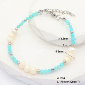 6B4002955vhkb-908  Amazonite & Cultured Freshwater Pearls  Stainless Steel Bracelet