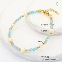 6B4002958ahjb-908  Light Apatite & Cultured Freshwater Pearls  Stainless Steel Bracelet