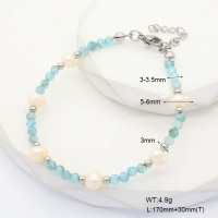 6B4002959bhia-908  Light Apatite & Cultured Freshwater Pearls  Stainless Steel Bracelet