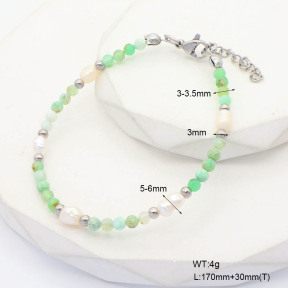 6B4002961ahjb-908  Australian Jade & Cultured Freshwater Pearls  Stainless Steel Bracelet