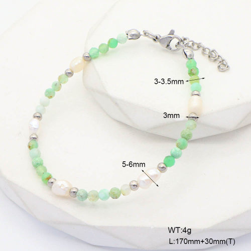 6B4002961ahjb-908  Australian Jade & Cultured Freshwater Pearls  Stainless Steel Bracelet