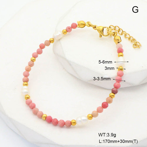 6B4002964ahjb-908  Rhodochrosite & Cultured Freshwater Pearls  Stainless Steel Bracelet