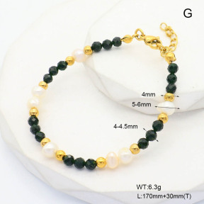 6B4002970ahjb-908  Green Goldstone & Cultured Freshwater Pearls  Stainless Steel Bracelet