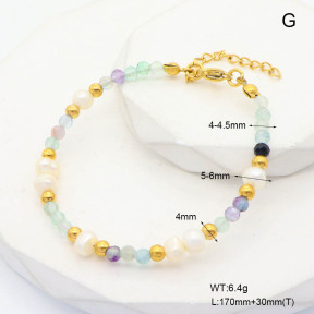 6B4002976ahlv-908  Fluorite & Cultured Freshwater Pearls  Stainless Steel Bracelet