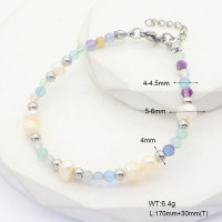 6B4002977vhkb-908  Fluorite & Cultured Freshwater Pearls  Stainless Steel Bracelet