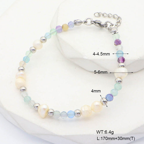 6B4002977vhkb-908  Fluorite & Cultured Freshwater Pearls  Stainless Steel Bracelet