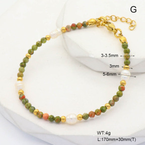 6B4002978ahjb-908  Unakite & Cultured Freshwater Pearls  Stainless Steel Bracelet