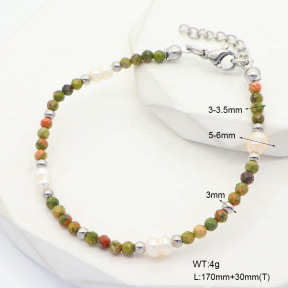 6B4002979bhia-908  Unakite & Cultured Freshwater Pearls  Stainless Steel Bracelet