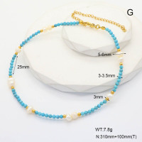 6N4004260vihb-908  Synthetic Turquoise & Cultured Freshwater Pearls  Stainless Steel Necklace