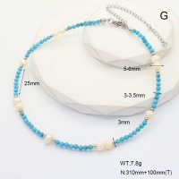 6N4004261aivb-908  Synthetic Turquoise & Cultured Freshwater Pearls  Stainless Steel Necklace