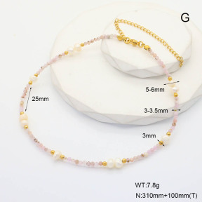 6N4004262vihb-908  Kunzite & Cultured Freshwater Pearls  Stainless Steel Necklace