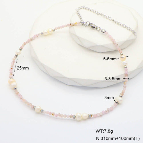 6N4004263aivb-908  Kunzite & Cultured Freshwater Pearls  Stainless Steel Necklace