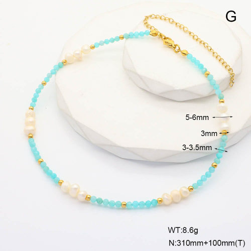 6N4004264aija-908  Amazonite & Cultured Freshwater Pearls  Stainless Steel Necklace