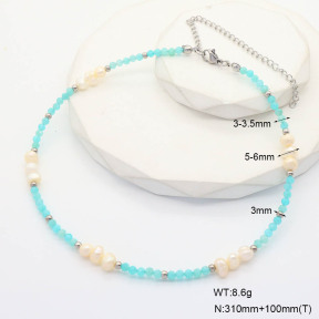 6N4004265biib-908  Amazonite & Cultured Freshwater Pearls  Stainless Steel Necklace