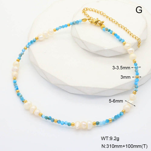 6N4004266aija-908  Apatite & Cultured Freshwater Pearls  Stainless Steel Necklace