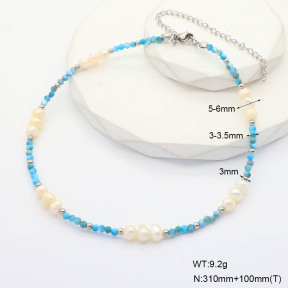 6N4004267biib-908  Apatite & Cultured Freshwater Pearls  Stainless Steel Necklace