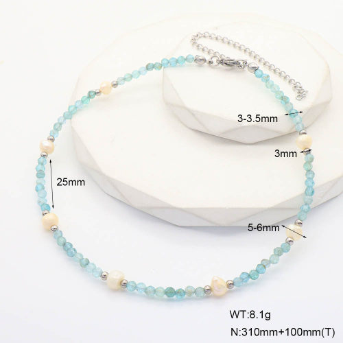 6N4004269aivb-908  Light Apatite & Cultured Freshwater Pearls  Stainless Steel Necklace