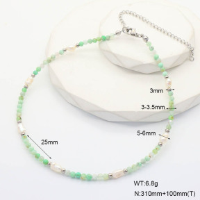 6N4004271vihb-908  Australian Jade & Cultured Freshwater Pearls  Stainless Steel Necklace