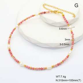 6N4004274vihb-908  Rhodochrosite & Cultured Freshwater Pearls  Stainless Steel Necklace