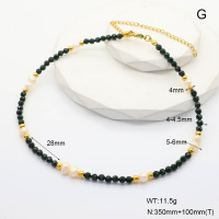 6N4004280vihb-908  Green Goldstone & Cultured Freshwater Pearls  Stainless Steel Necklace