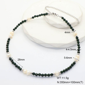 6N4004281aivb-908  Green Goldstone & Cultured Freshwater Pearls  Stainless Steel Necklace