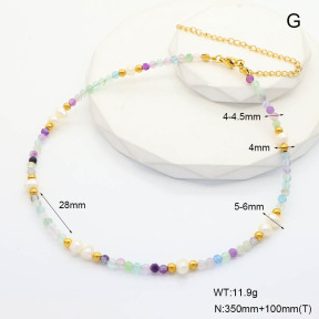 6N4004286aija-908  Fluorite & Cultured Freshwater Pearls  Stainless Steel Necklace