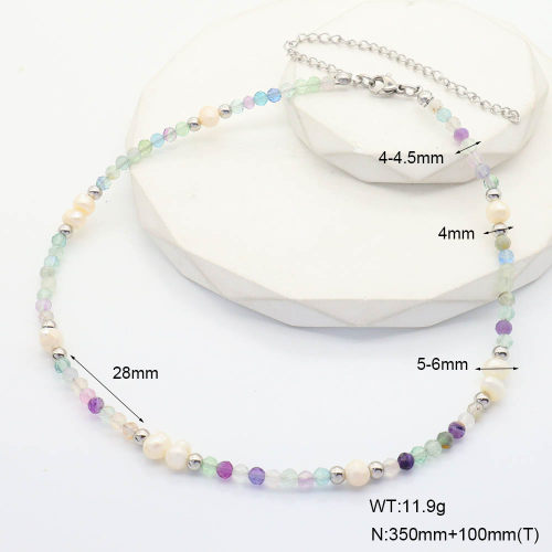 6N4004287biib-908  Fluorite & Cultured Freshwater Pearls  Stainless Steel Necklace