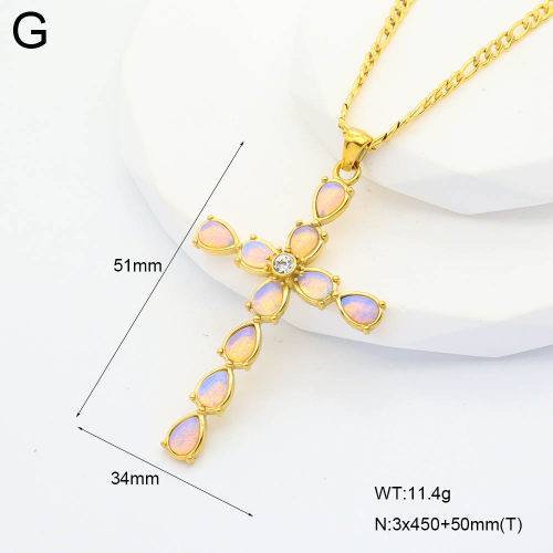 GEN001443vhkb-066  Czech Stones & Opalite,Handmade Polished  Stainless Steel Necklace