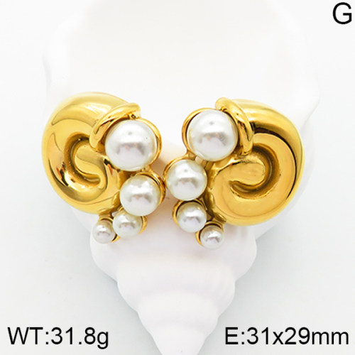 5E3001353bhia-066  Plastic Imitation Pearls,Handmade Polished  Stainless Steel Earrings