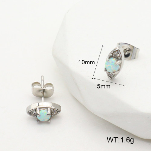 6E4003995bhva-106D  316 SS Czech Stones & Synthetic Opal ,Handmade Polished  Stainless Steel Earrings