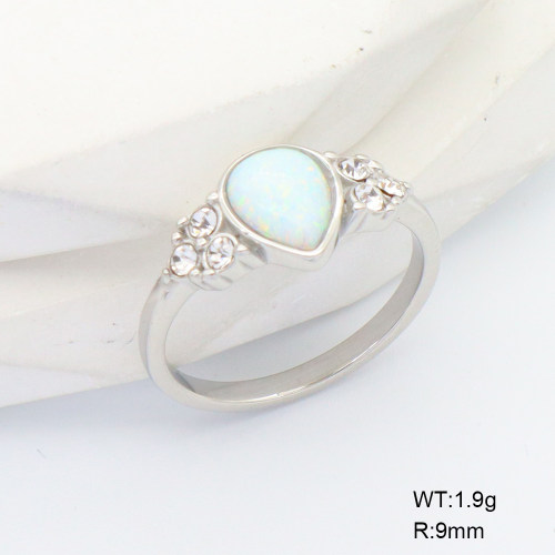 6R4000978ahlv-G034  6-8#  316 SS Czech Stones & Synthetic Opal ,Handmade Polished  Stainless Steel Ring