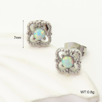 6E4004221bhia-G034  SS 316  Synthetic Opal ,Handmade Polished  Stainless Steel Earrings