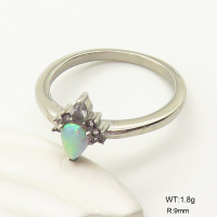 6R4000985vhkb-106D  6-8#  SS 316  Zircon & Czech Stones & Synthetic Opal ,Handmade Polished  Stainless Steel Ring