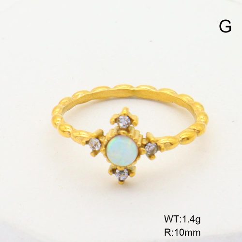 6R4001015ahlv-106D  6-8#  316 SS Czech Stones & Synthetic Opal ,Handmade Polished  Stainless Steel Ring