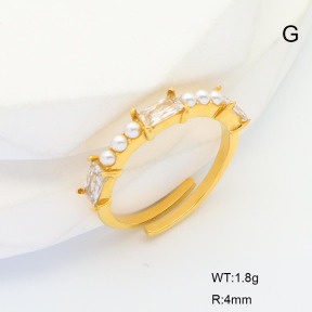 GER001066bhia-066  Zircon & Plastic Imitation Pearls,Handmade Polished  Stainless Steel Ring