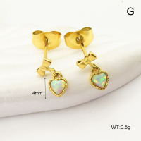 6E4004222vhnv-G034  SS 316  Synthetic Opal ,Handmade Polished  Stainless Steel Earrings