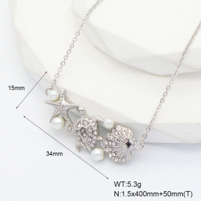 GEN001339bhva-066  Plastic Imitation Pearls & Czech Stones,Handmade Polished  Stainless Steel Necklace