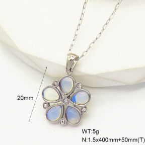 GEN001410vbpb-066  Czech Stones & Opalite,Handmade Polished  Stainless Steel Necklace